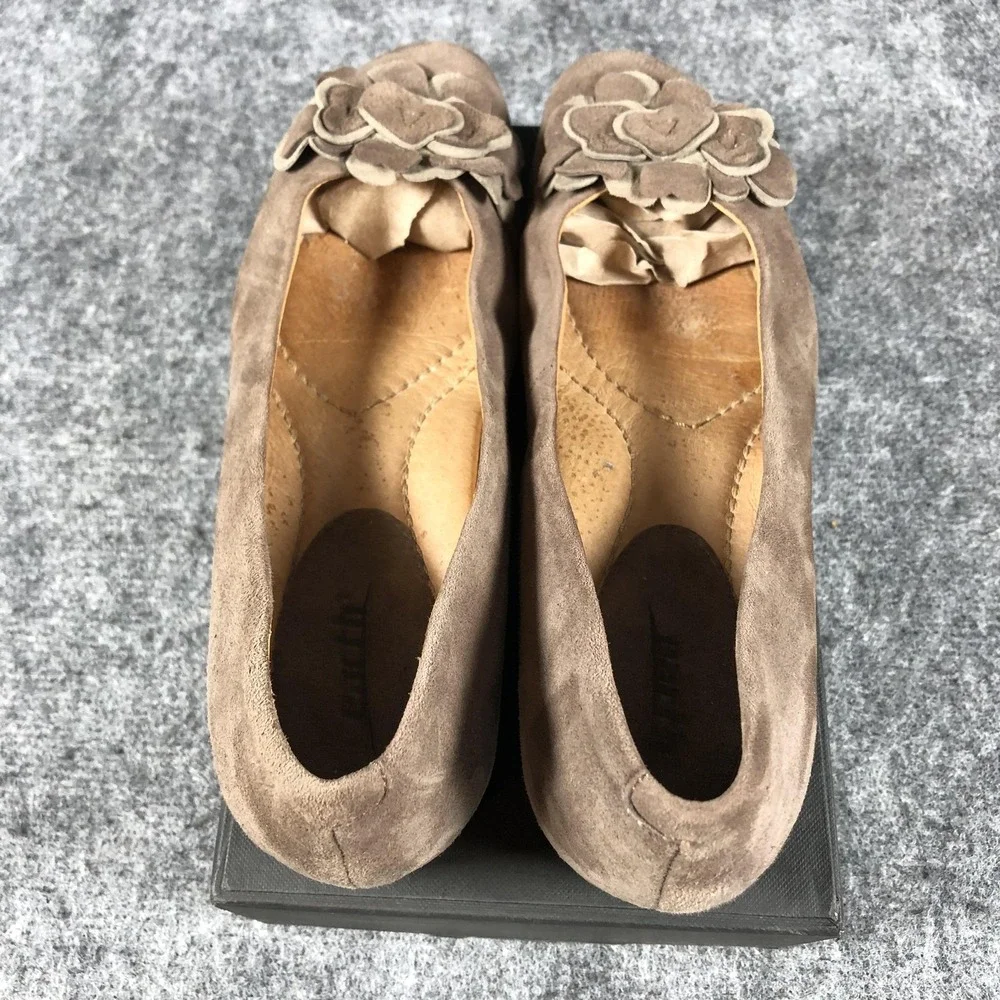 Earth Brushcherry Shoes Womens Size 9.5B Dark Taupe Leather Flower Wedge Comfort